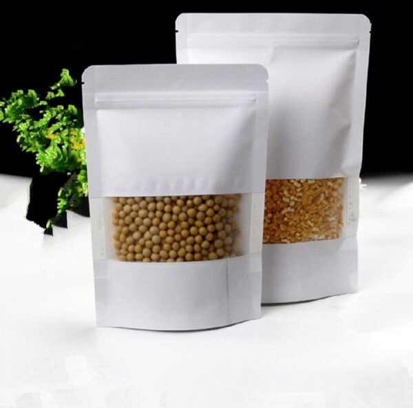 20 Pcs 12 x 20 CM Stand Up White Kraft Paper Bags With Window And Zipper Packaging Material