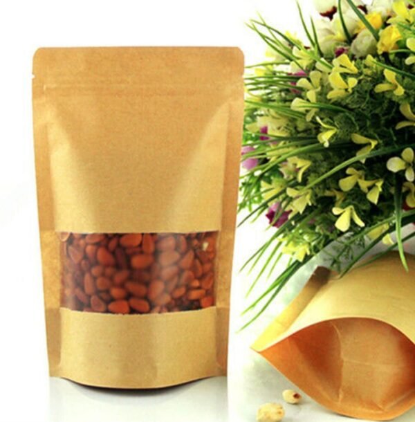 20 Pcs 12 x 20 CM Stand Up Kraft Paper pouch Bags With Window And Zipper Packaging Material